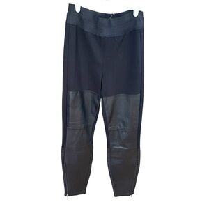 PAIGE Moto Biker Edgy Sleek Zippers Black Genuine Leather Panel Leggings Size L